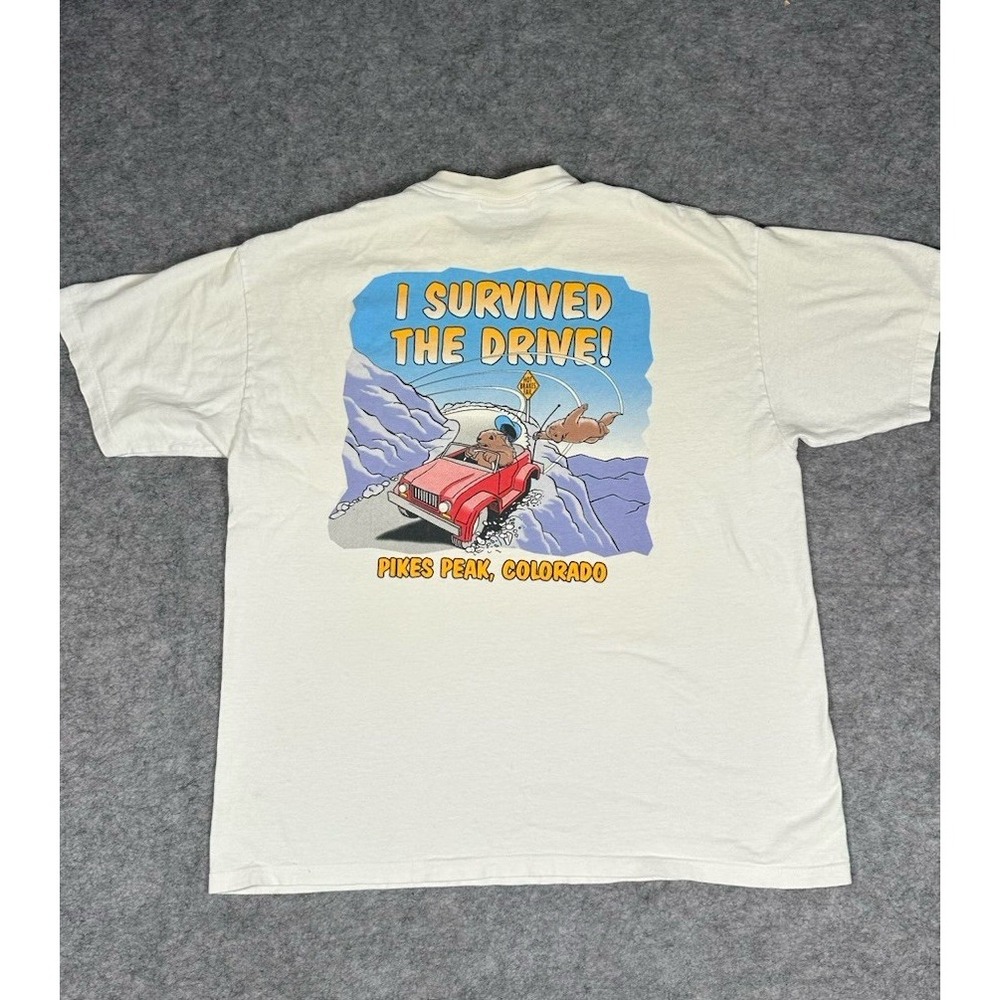 VTG 90's I Survived The Drive! T-Shirt Sz-XL Pikes Peak Colorado White